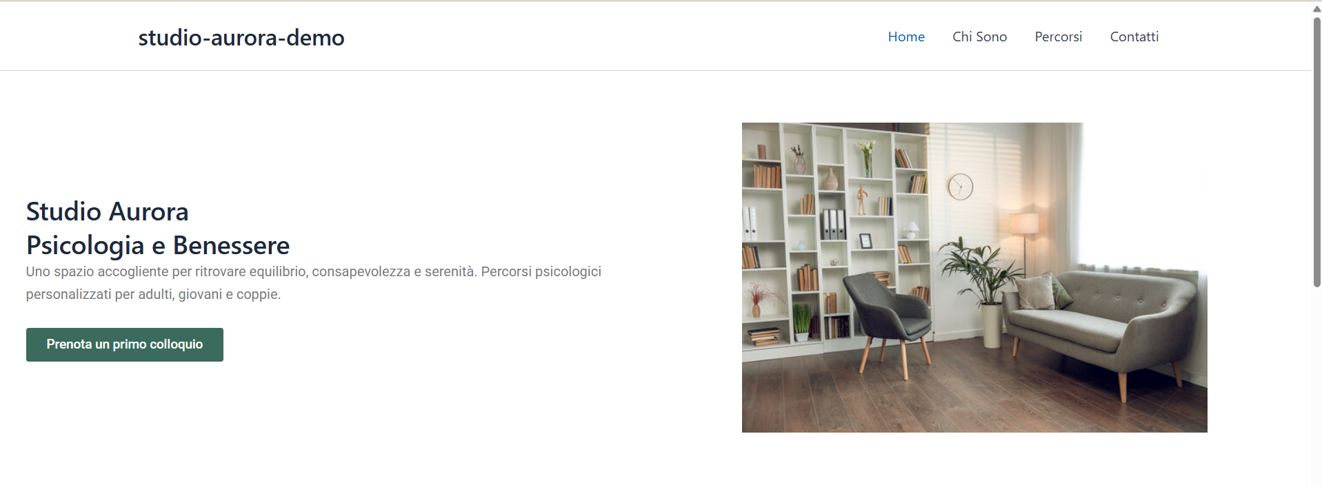 Home page Studio Aurora — sezione hero desktop