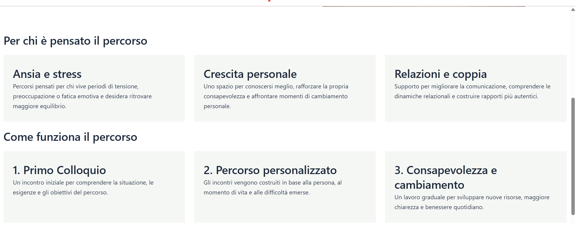 Home page Studio Aurora — sezioni e card desktop