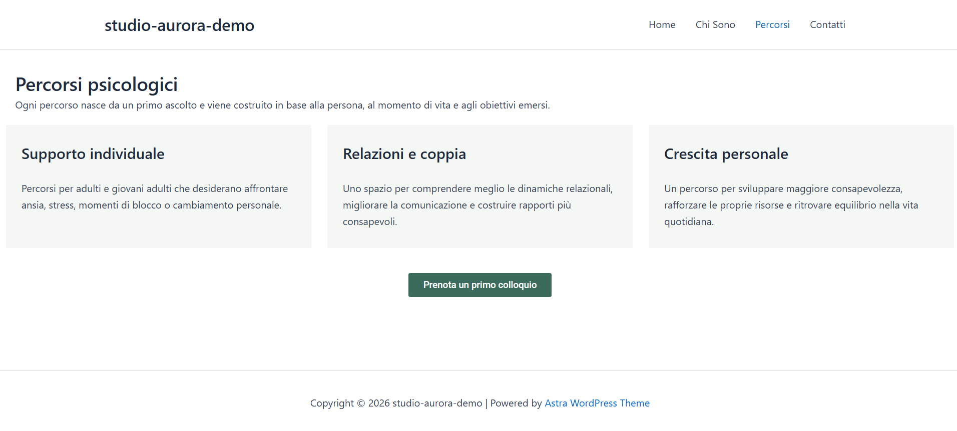Pagina Percorsi di Studio Aurora — desktop