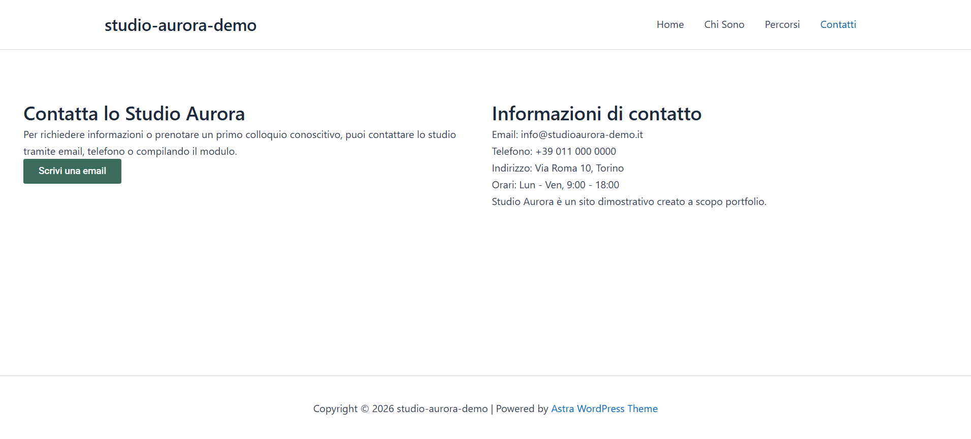 Pagina Contatti di Studio Aurora — desktop